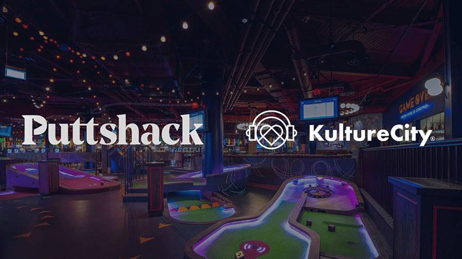 Puttshack and Kulturecity Logos over a Puttshack course